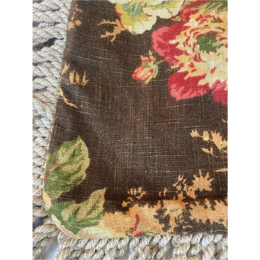 Floral Fringe Decorative Pillow Cover - Black with Multicolor Floral Print New